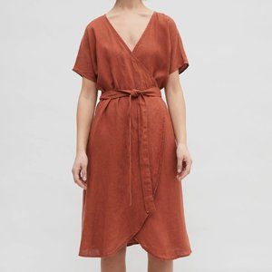 Linenfox Brand Mimosa terracotta dress - Loose wrap linen dress S/M